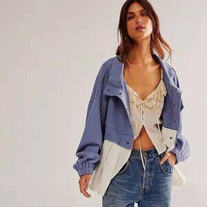 Free People Ellie Sweatshirt Top Buttondown Oversized Swingy Cotton L NWT 271544